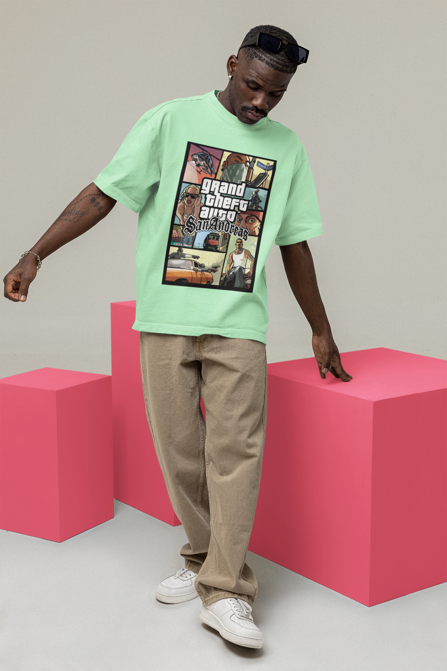 Mizuchi x Nerd Arena ‘San Andreas Reloaded’ Oversized Premium T-Shirt – Mint Green (Limited Edition)