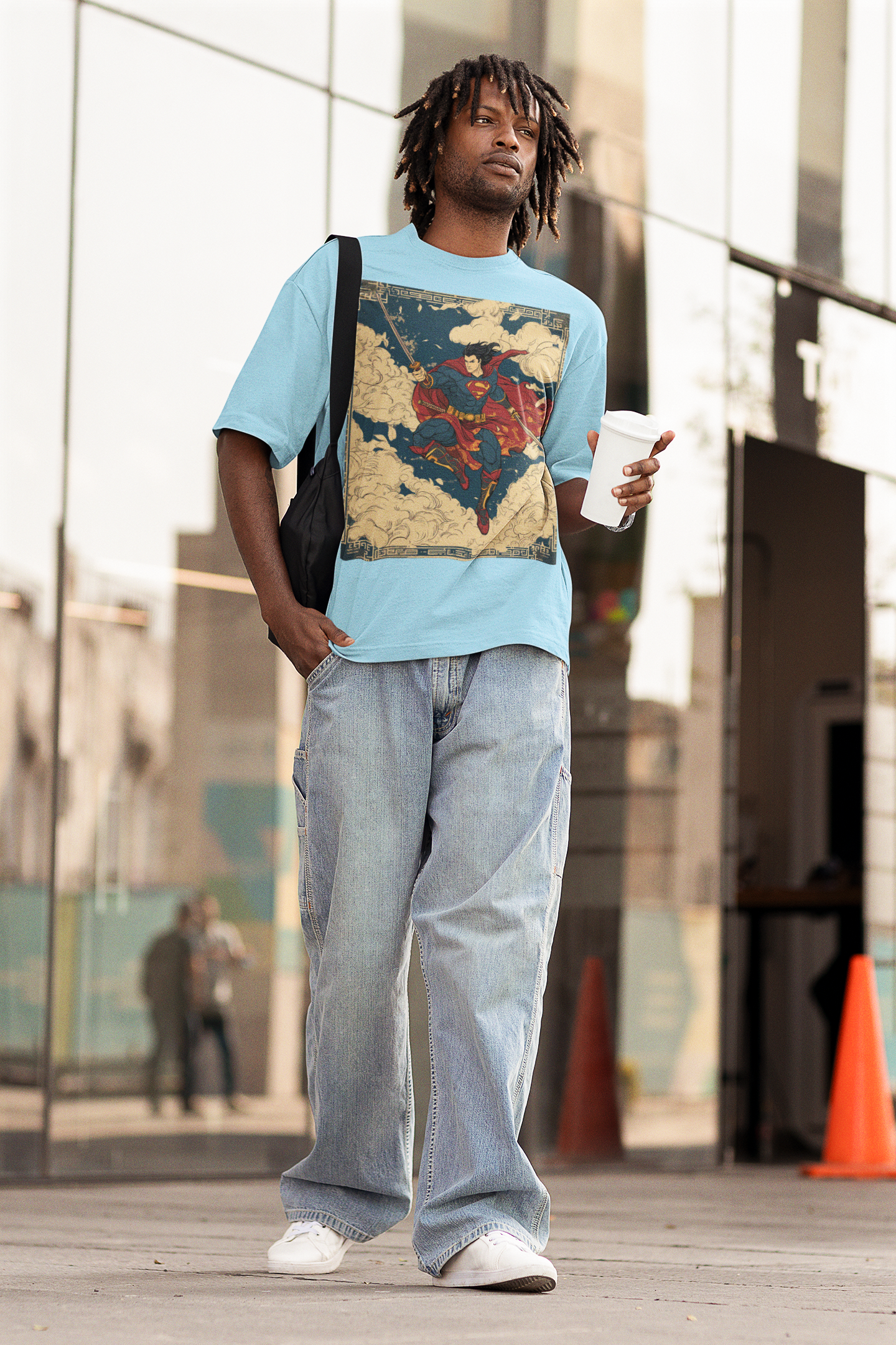 Mizuchi x Nerd Arena ‘Man of the Dynasty’ Oversized Premium T-Shirt – Ice Blue (Limited Edition)