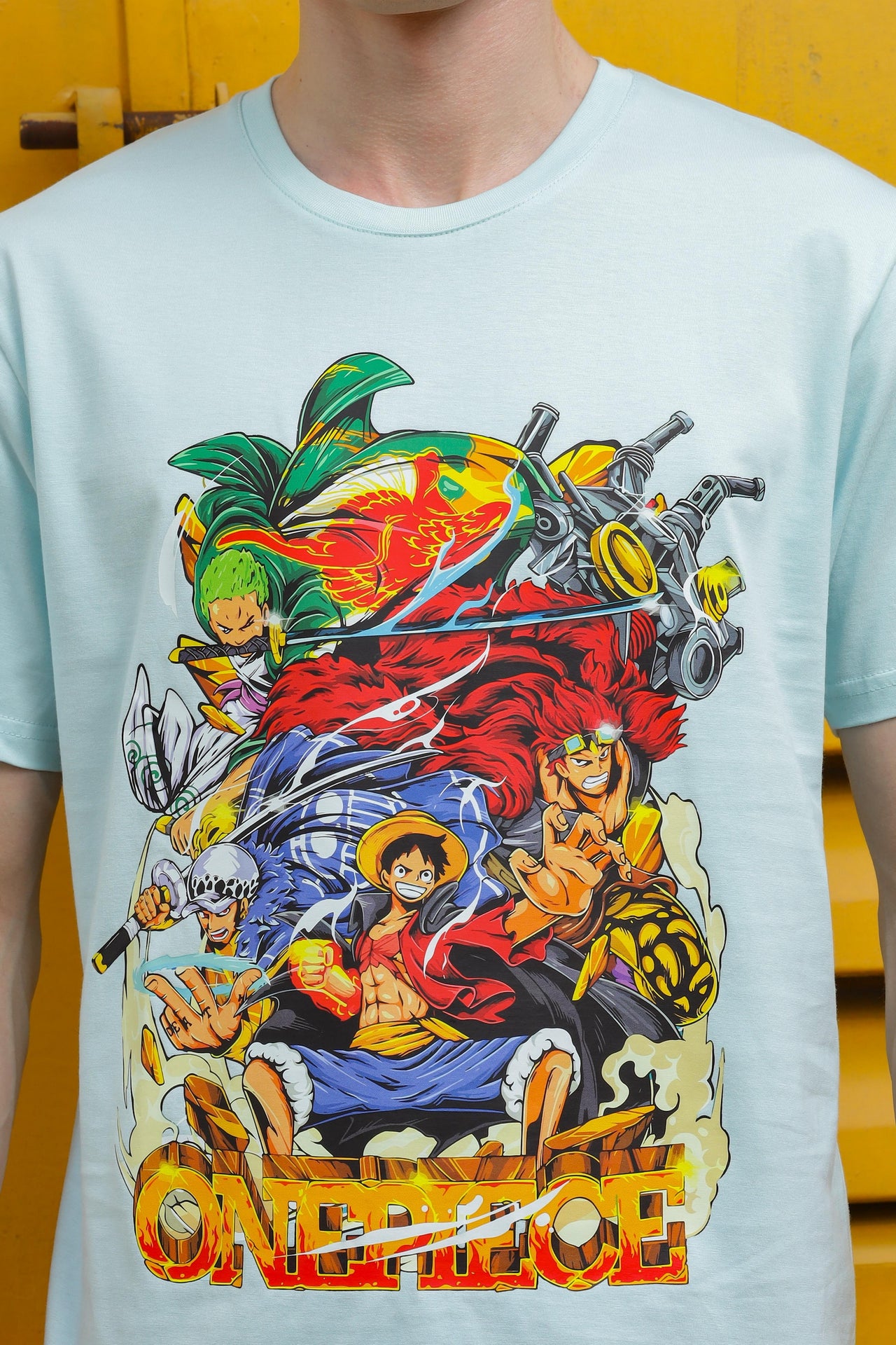 Nerd Arena x Mizuchi Clothing - One Piece: Luffy, Kid, Law, and Zoro Sky Blue T-shirt