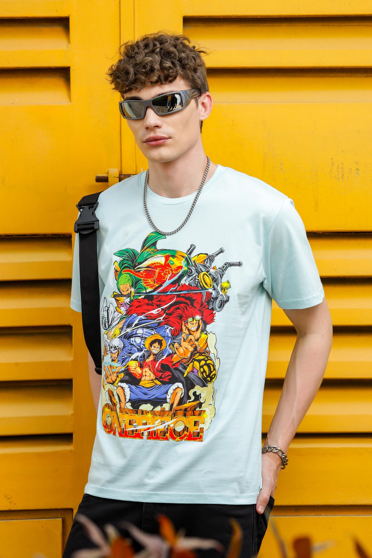 Nerd Arena x Mizuchi Clothing - One Piece: Luffy, Kid, Law, and Zoro Sky Blue T-shirt