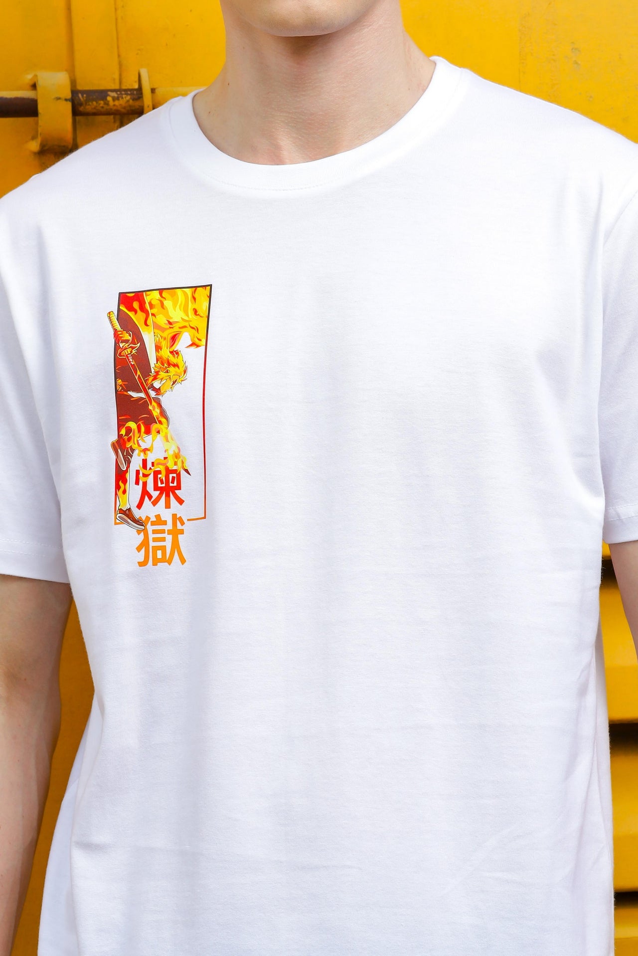 Nerd Arena x Mizuchi Clothing - Demon Slayer: Flame Hashira Rengoku White T-shirt