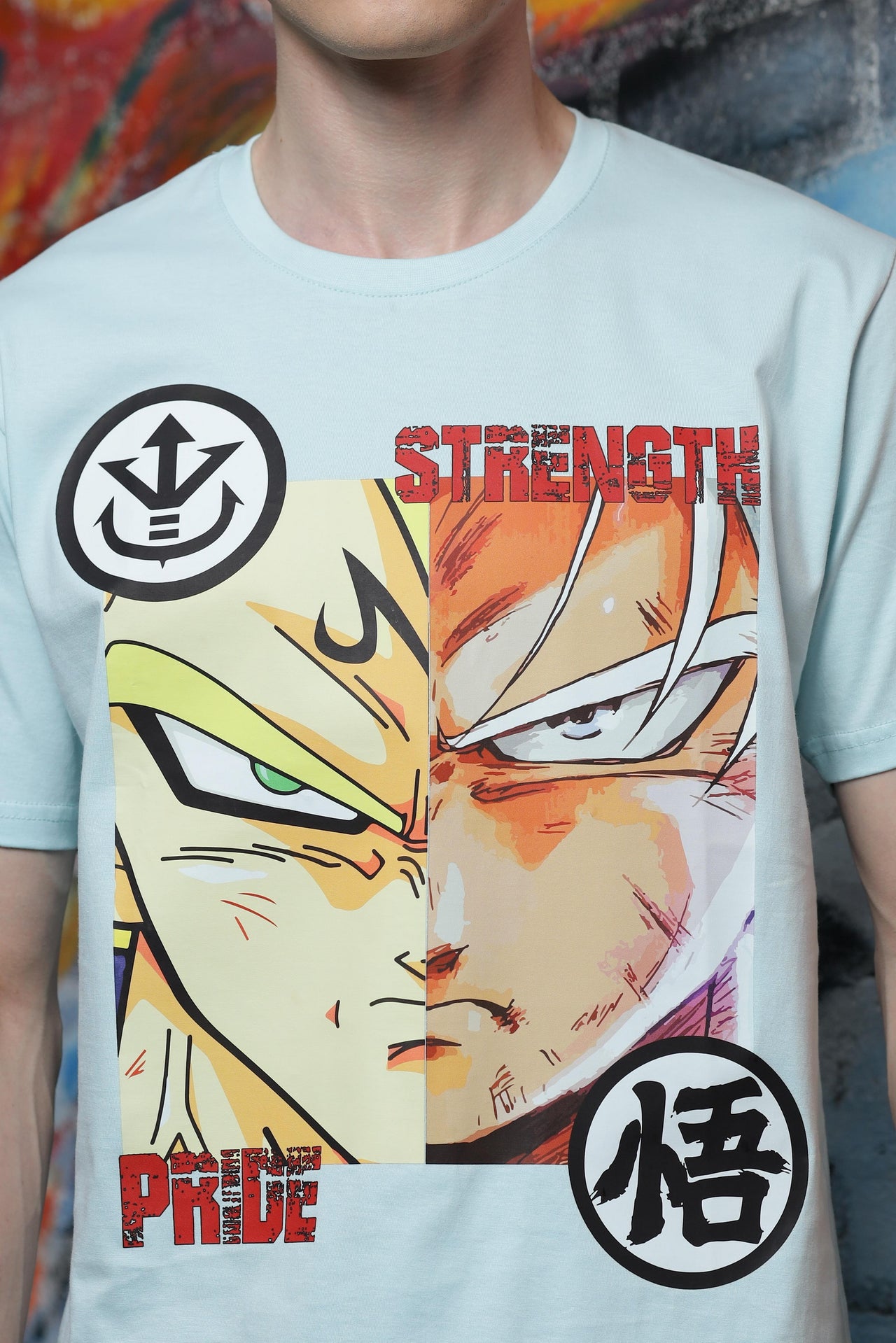 Nerd Arena x Mizuchi Clothing - Dragon Ball: Goku and Majin Vegeta Sky Blue T-shirt