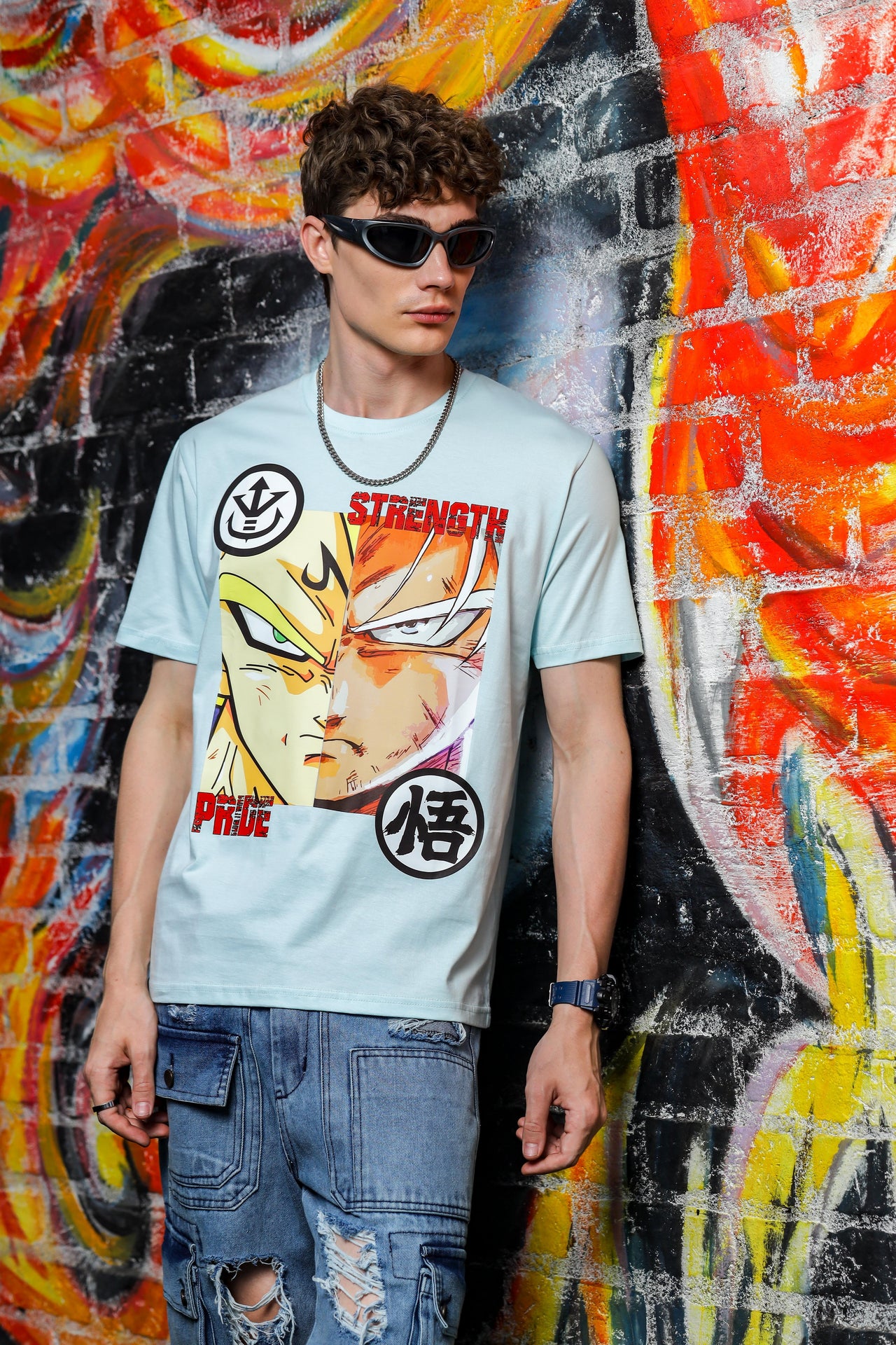 Nerd Arena x Mizuchi Clothing - Dragon Ball: Goku and Majin Vegeta Sky Blue T-shirt