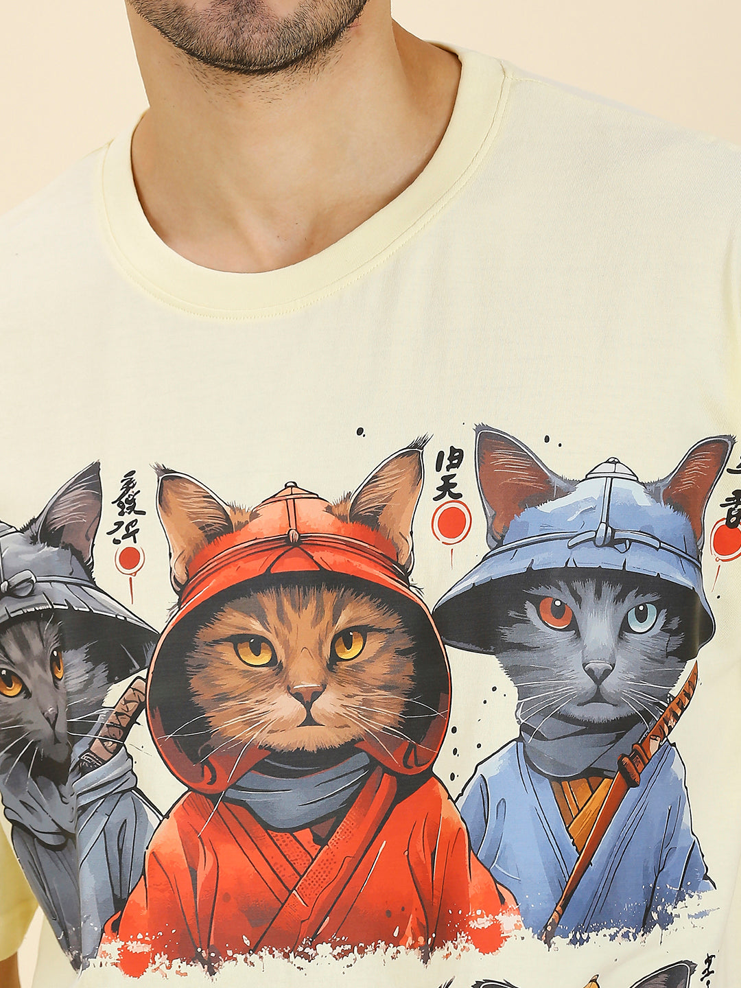 Mizuchi x Nerd Arena ‘Samurai Neko Gundan’ Oversized Premium T-Shirt – Pastel Lemon (Limited Edition)