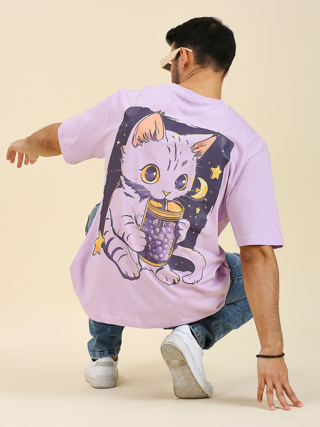 Mizuchi x Nerd Arena ‘Boba Galaxy Cat’ Oversized Premium T-Shirt – Lavender Lilac (Limited Edition)