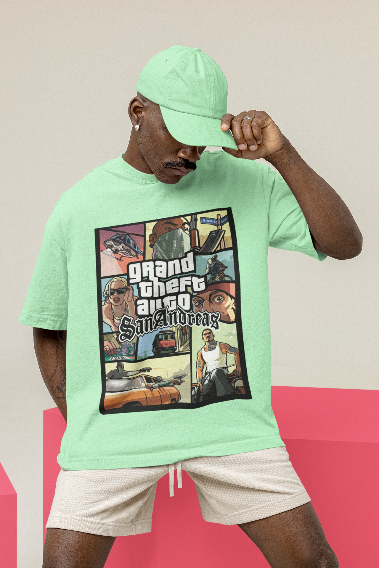 Mizuchi x Nerd Arena ‘San Andreas Reloaded’ Oversized Premium T-Shirt – Mint Green (Limited Edition)