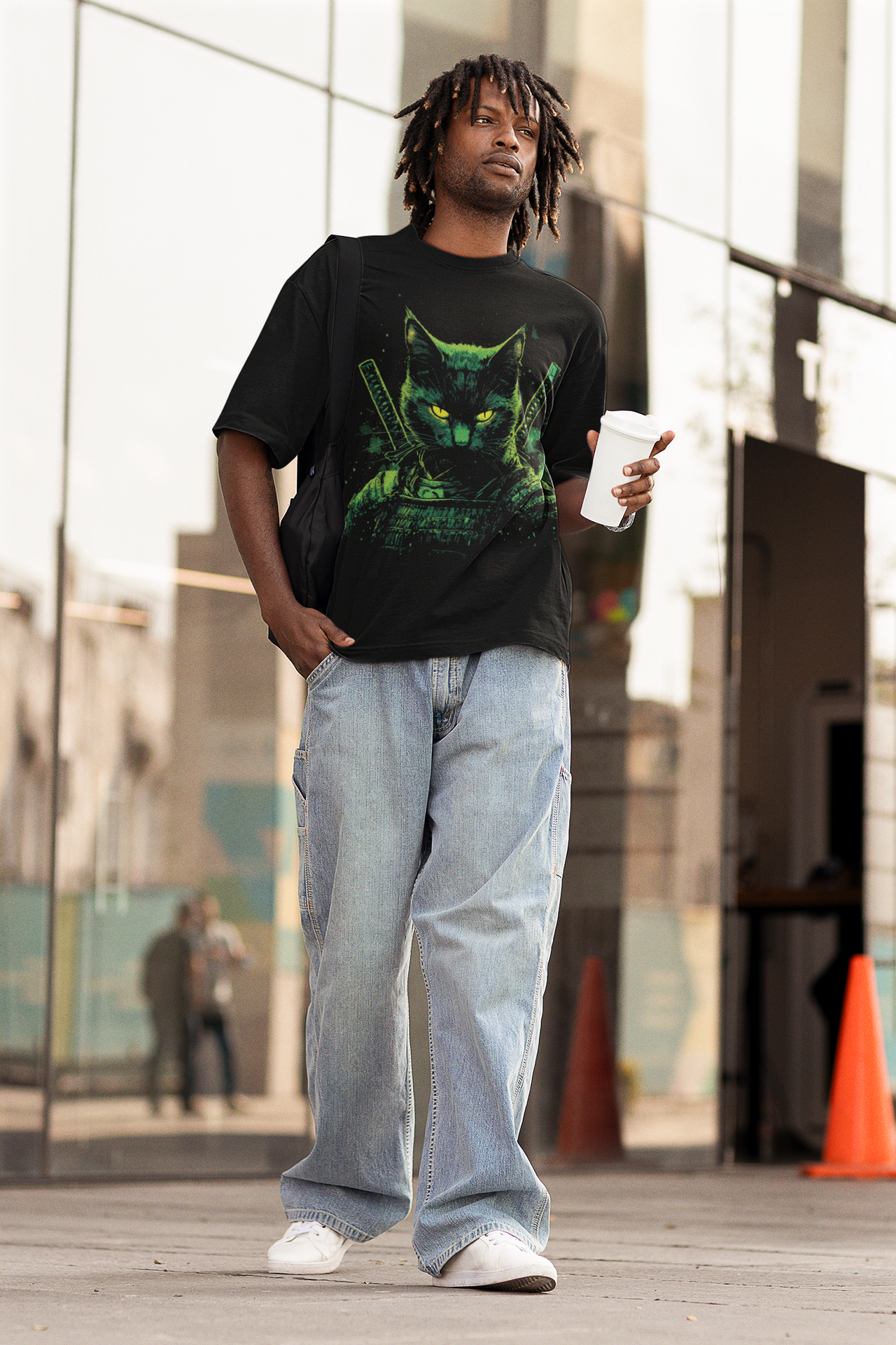 Mizuchi x Nerd Arena ‘Shinobi Cat’ Oversized Premium T-Shirt – Jet Black (Limited Edition)